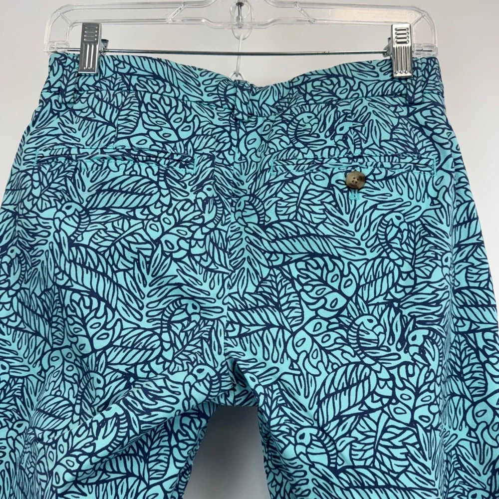 Vineyard Vines Mens Breaker Pant 28x32 Turquoise Navy Tropical Leaf Print Chino